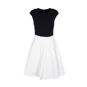 Ted Baker Navy Ivory White Cap Sleeve Midi Dress Pleated Skirt - Ted Sz 1 US 0-2